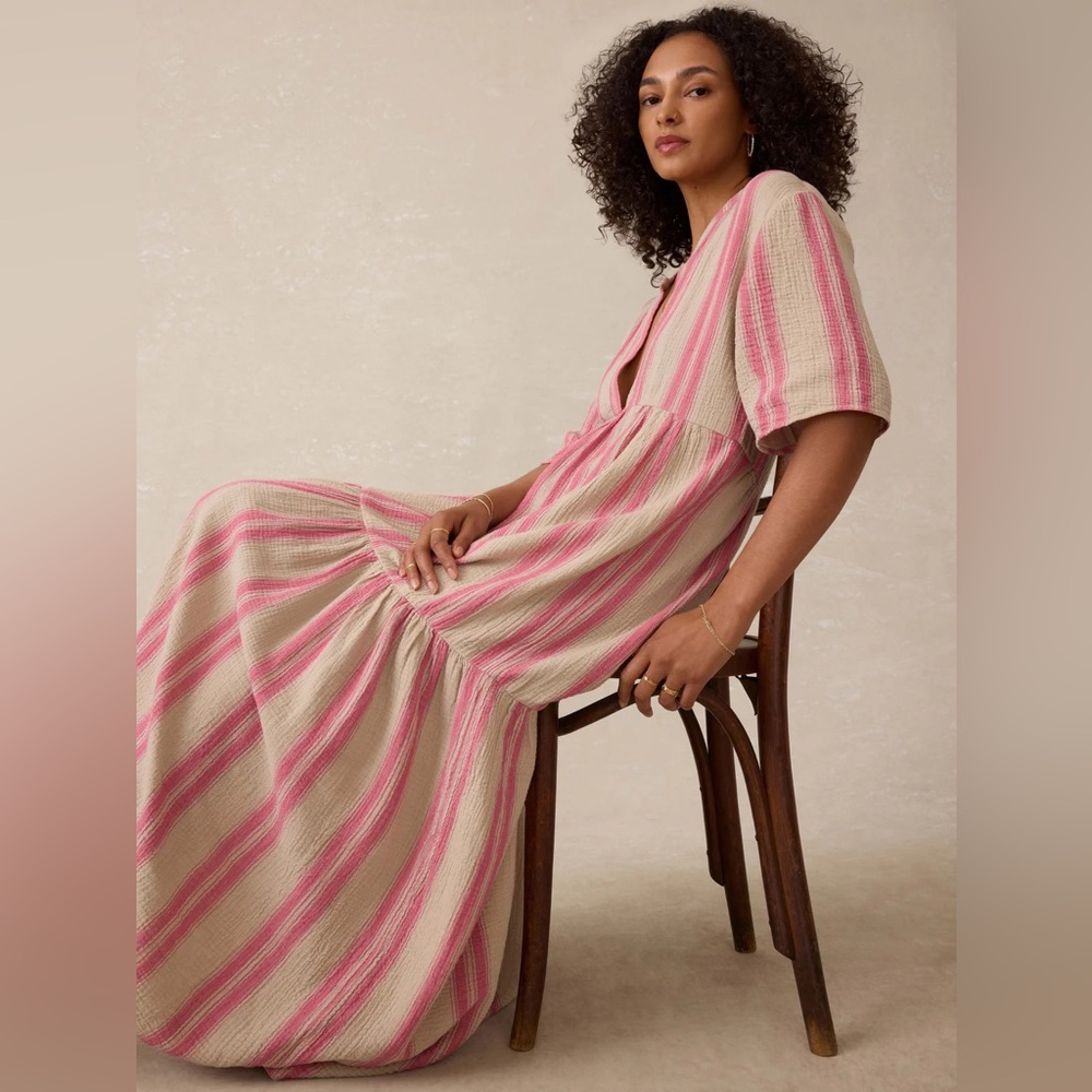 NWT Faherty Dune Cotton Gauze Wesley Dress - Cocoa Reef Stripe
